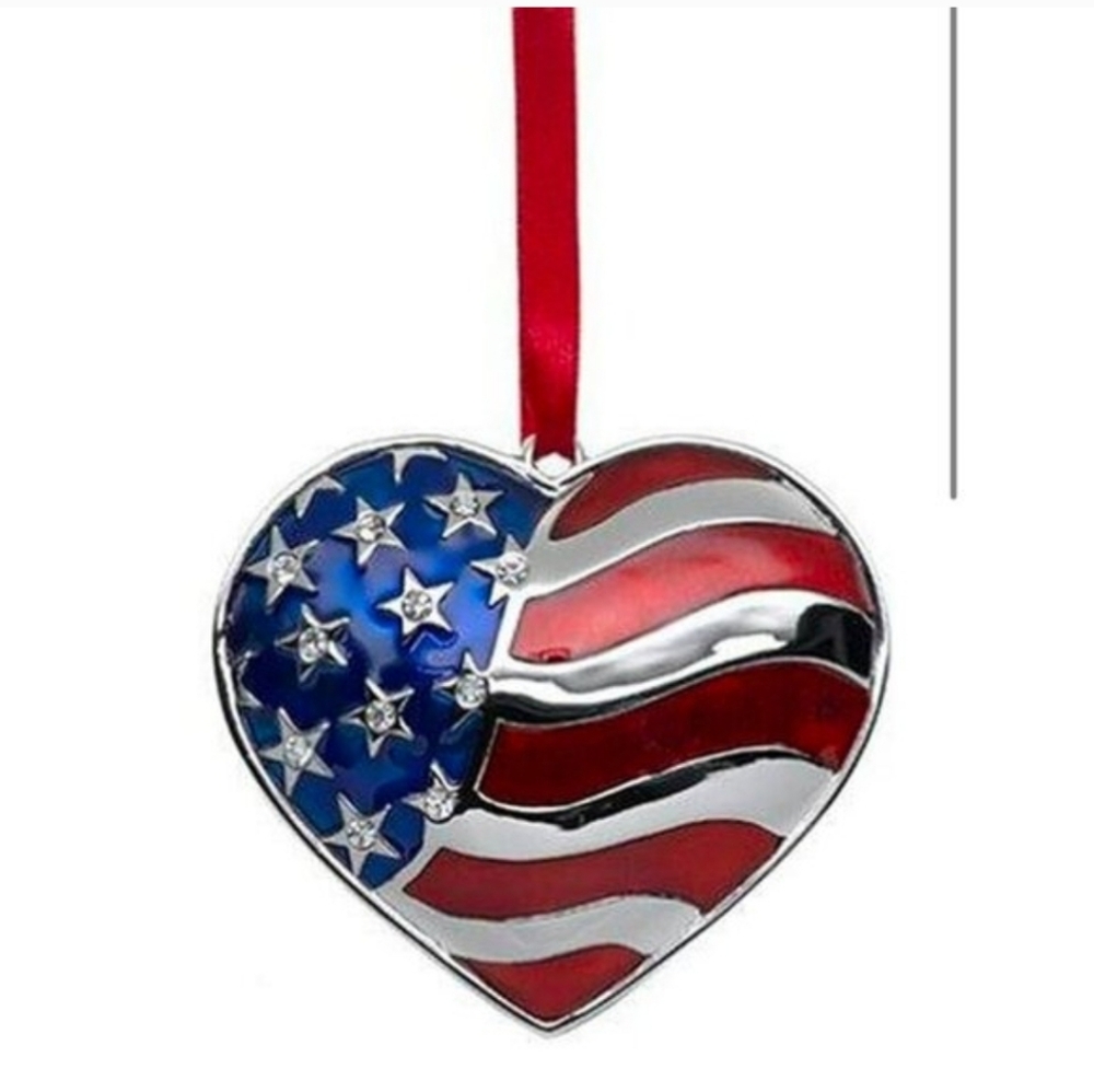 Lenox Heart Of America Silver Plated Ornament . American Flag Design.